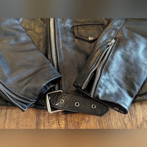 Vintage 1980's Heavy Genuine Leather Motorcycle Jacket, Size 46  L/XL - Picture 14 of 17